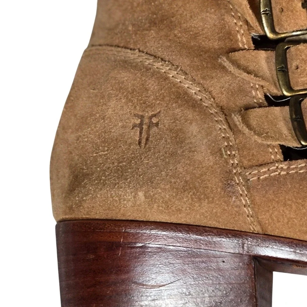 Frye Suede‎ Leather Buckle Accent Ankle Boots Booties Women's 8.5M